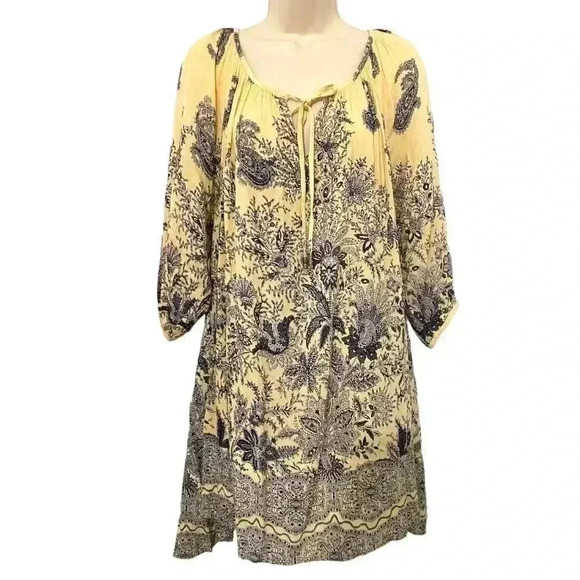 Love Stitch Floral Paisley Toile Peasant Dress Mini Tunic Casual Relaxed - Picture 5 of 12